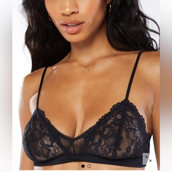 Savage X Fenty Other - Savage X Fenty Bralette Bra Large Black Lace Mesh Floral Sheer Unlined Bra  B13